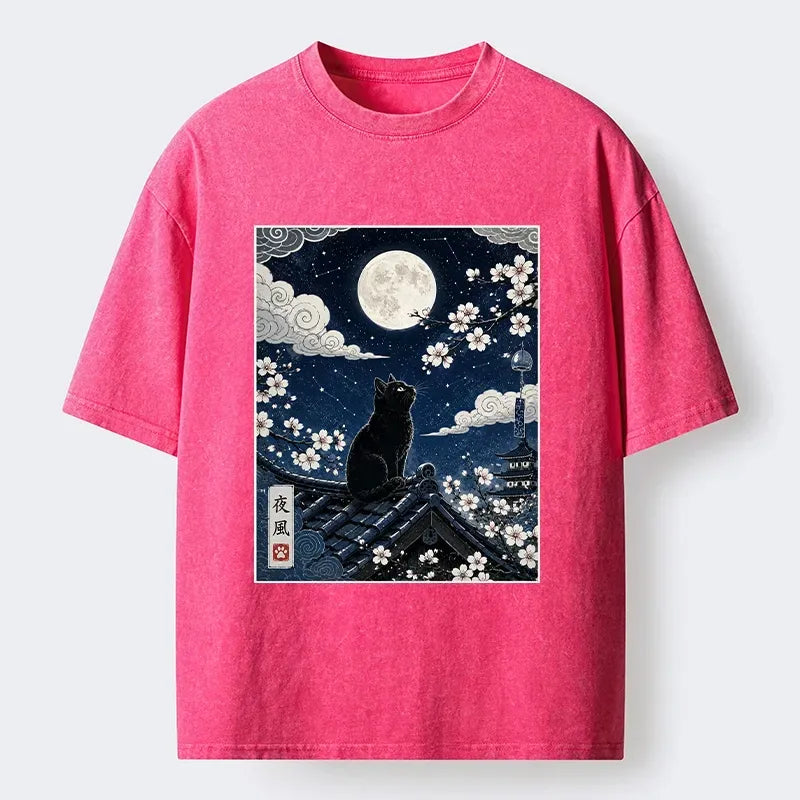 Black Cat Full Moon Washed T-Shirt