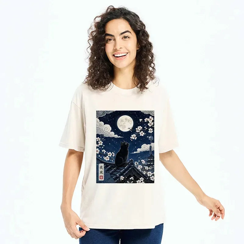 Black Cat Full Moon Washed T-Shirt