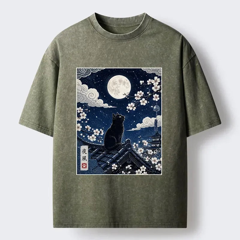 Black Cat Full Moon Washed T-Shirt