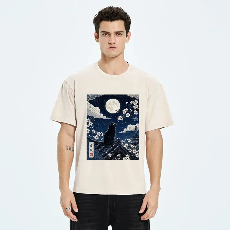 Black Cat Full Moon Washed T-Shirt