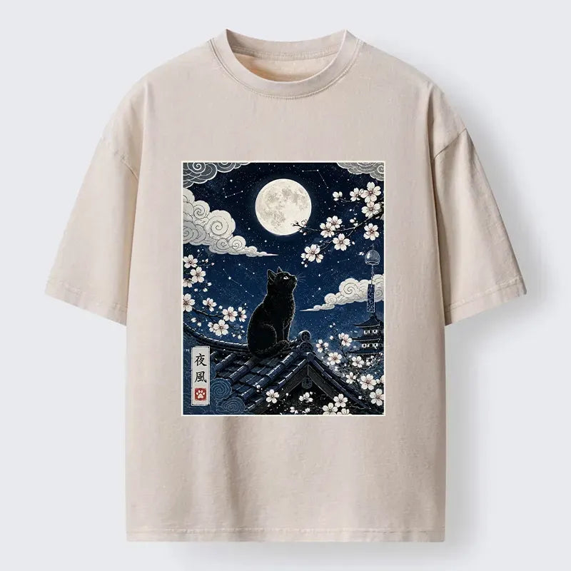 Black Cat Full Moon Washed T-Shirt