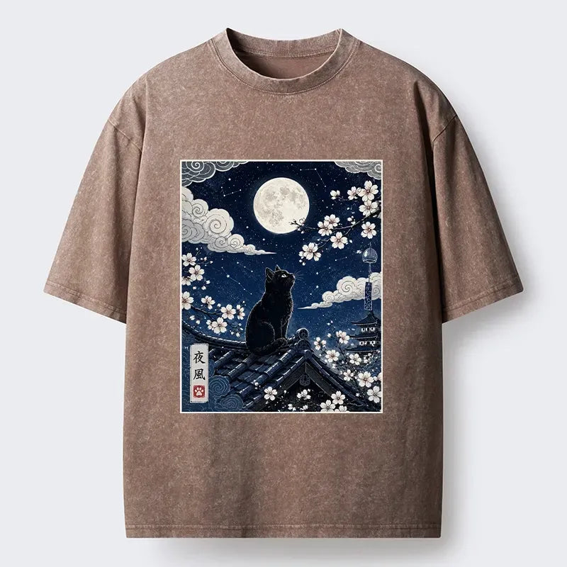 Black Cat Full Moon Washed T-Shirt