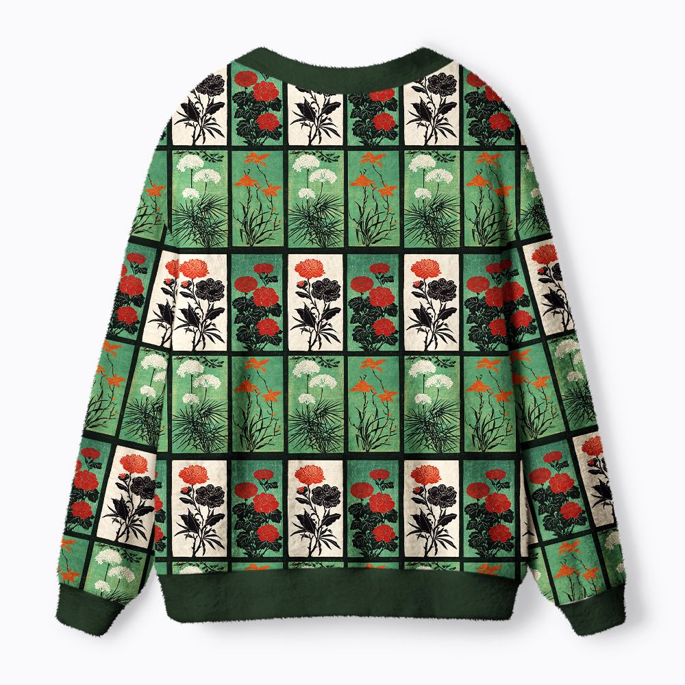 Kyoto-Lion Ukiyoe Evergreen Elegance Ugly Cardigan Sweater