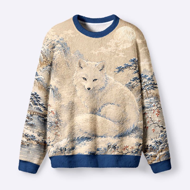 Kyoto-Lion Winter Snow Fox Fuzzy Christmas Ugly Sweatshirt