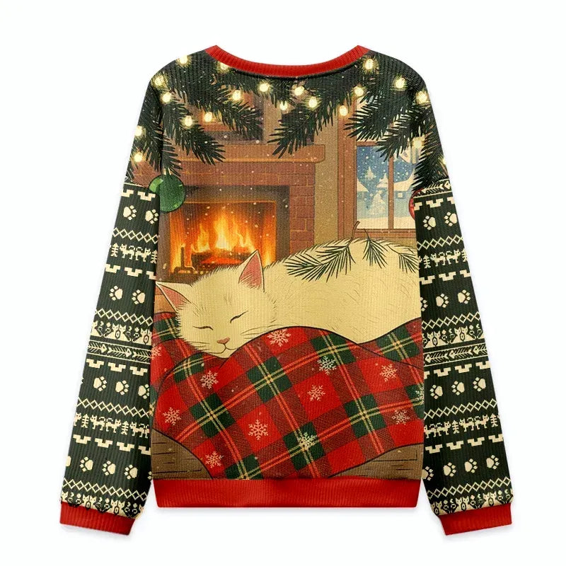 japanese napping cat christmas sweatshirt