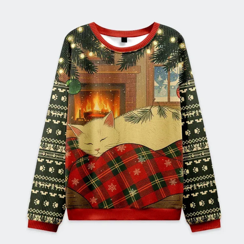 japanese napping cat christmas sweatshirt