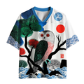 Kyoto-Lion Ukiyo-e Owl Red Sun Pine Wave Mesh Jersey
