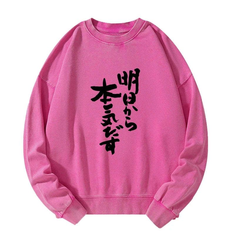 Kyoto-Lion I'm Going To Get Serious Tomorrow Japan Washed Sweatshirt