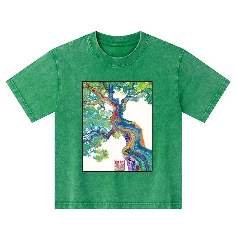 Japanese colorful magic tree kids t-shirt