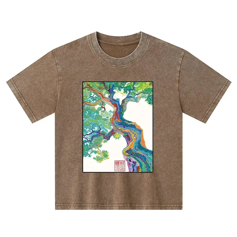 Japanese colorful magic tree kids t-shirt