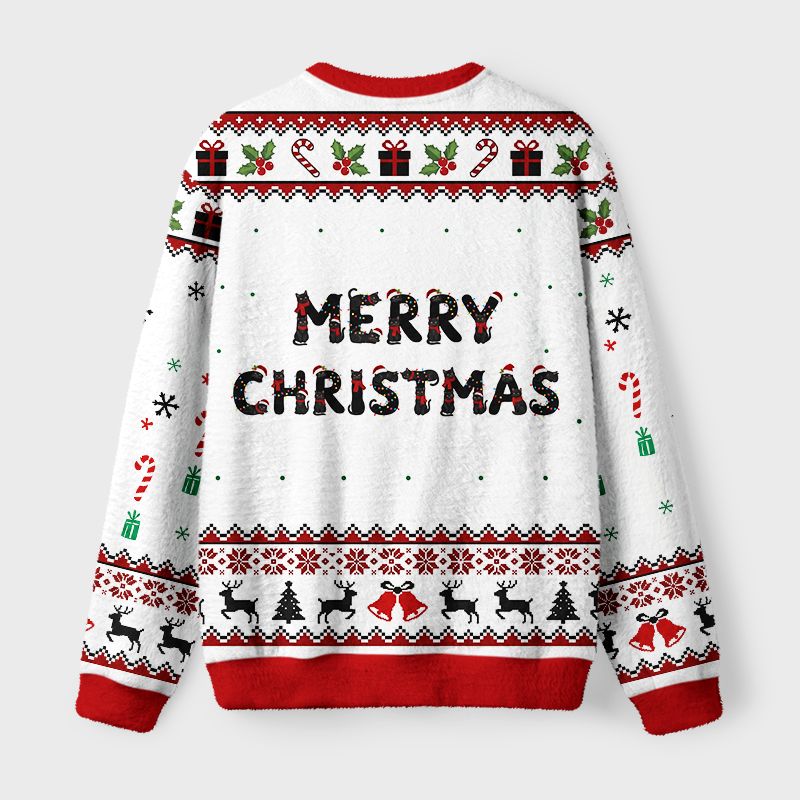 Kyoto-Lion Christmas Black Cat Fuzzy Christmas Ugly Sweatshirt