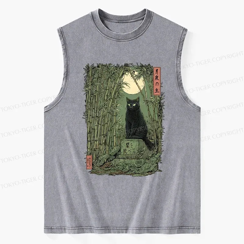 Japanese Black Cat Washed Tank Top