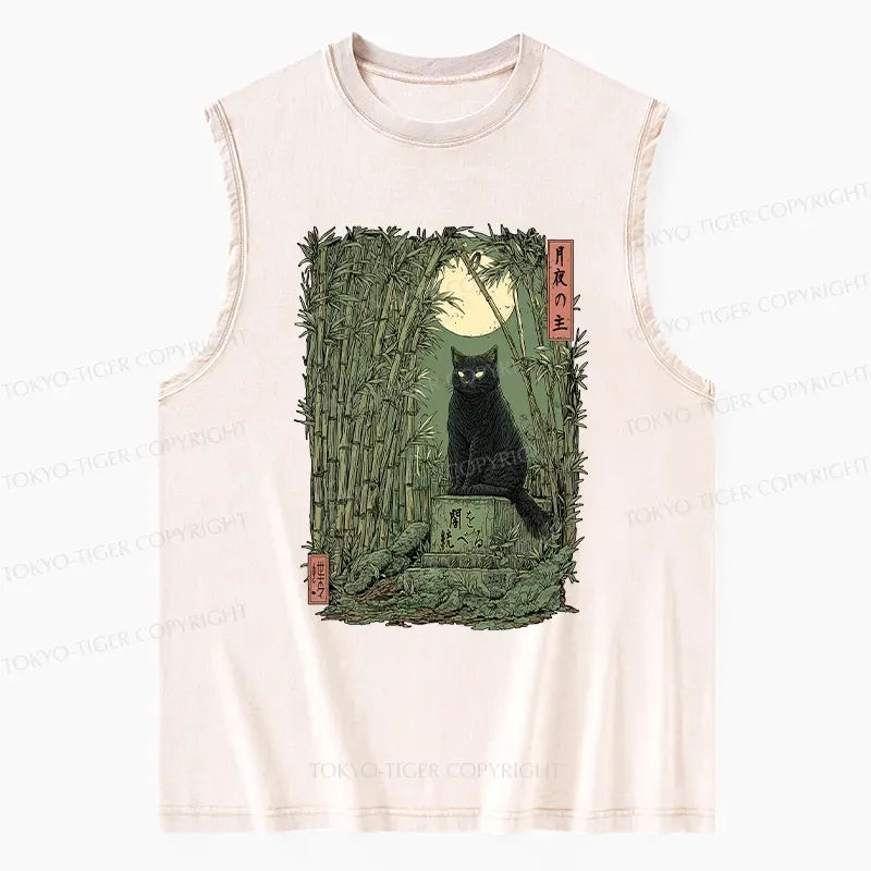 Japanese Black Cat Washed Tank Top