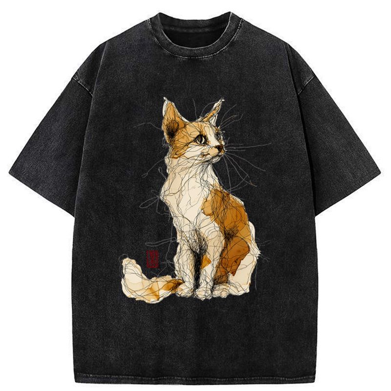 Vintage Japanese Cat Washed T-Shirt
