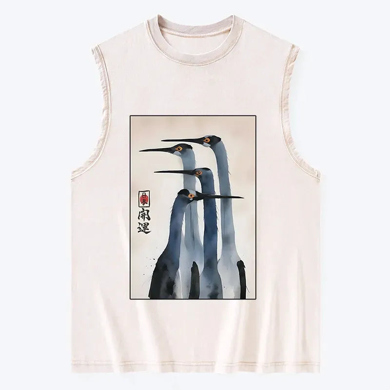 Kyoto-Lion Retro Sandhill Crane Washed Tank