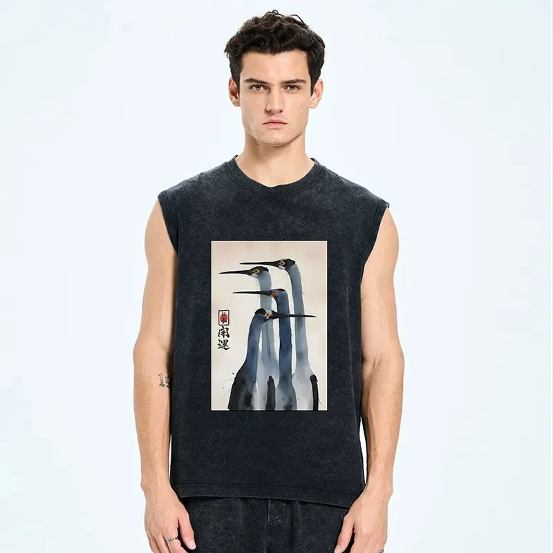 Kyoto-Lion Retro Sandhill Crane Washed Tank