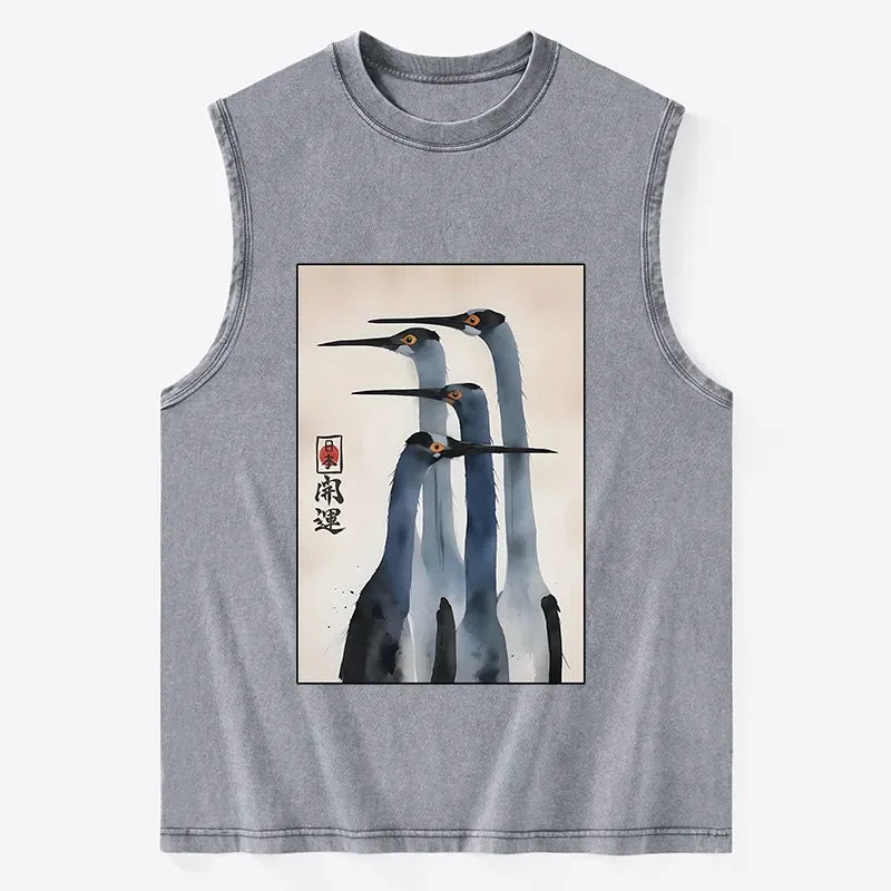 Kyoto-Lion Retro Sandhill Crane Washed Tank