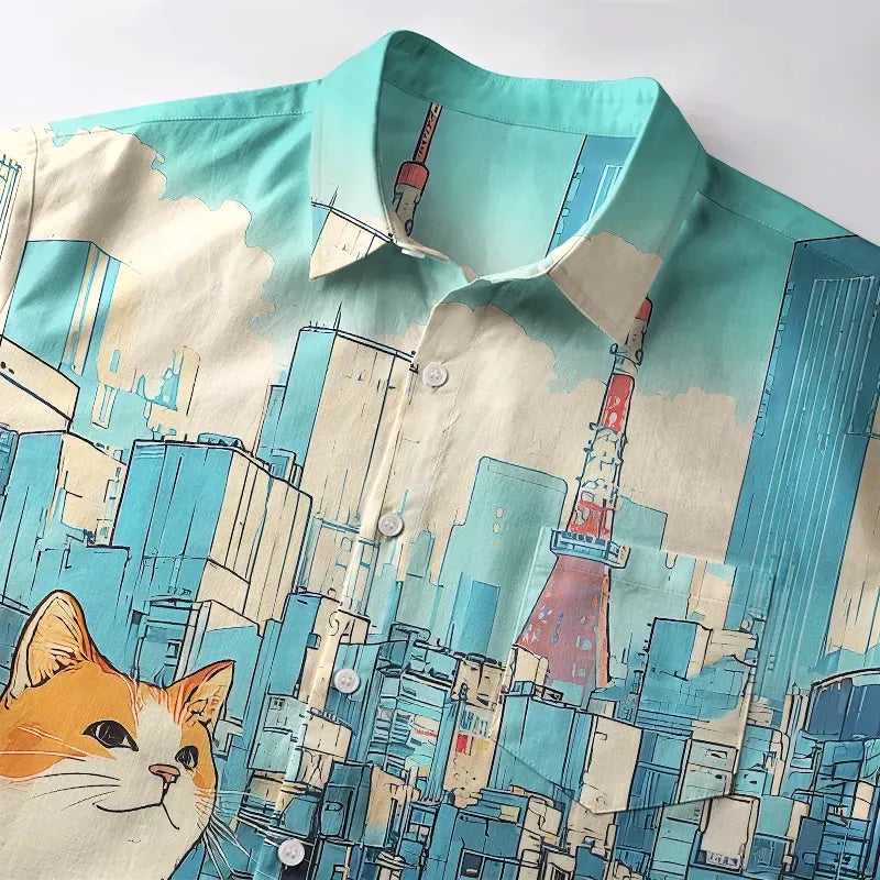 Vintage Japanese Cat Shirt On Sale