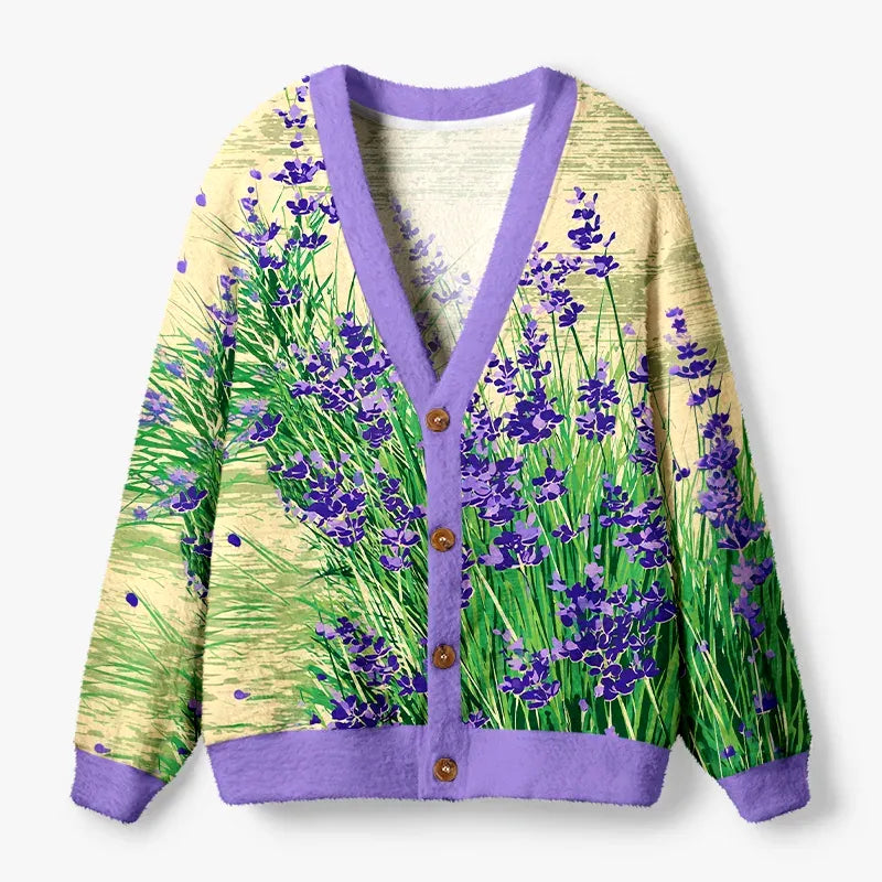 Kyoto-Lion Lavender Meadow Ugly Cardigan Sweater