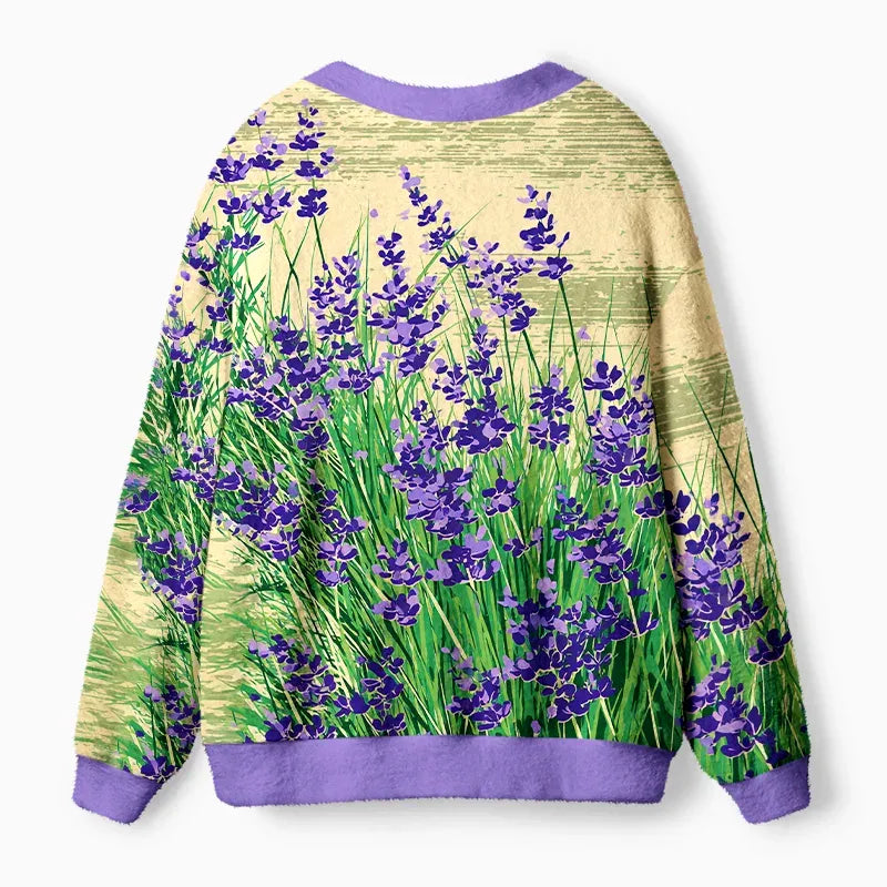Kyoto-Lion Lavender Meadow Ugly Cardigan Sweater