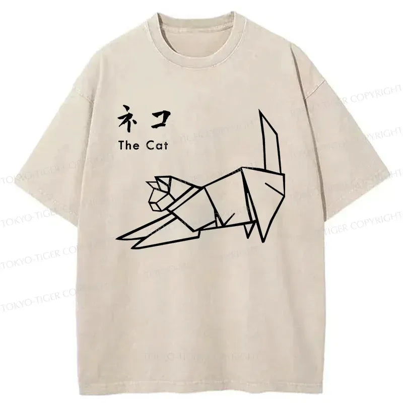 Kyoto-Lion Japanese Origami Cat Washed T-Shirt