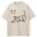 Kyoto-Lion Japanese Origami Cat Washed T-Shirt
