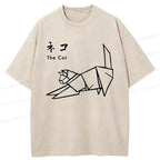 Kyoto-Lion Japanese Origami Cat Washed T-Shirt