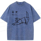 Kyoto-Lion Japanese Origami Cat Washed T-Shirt