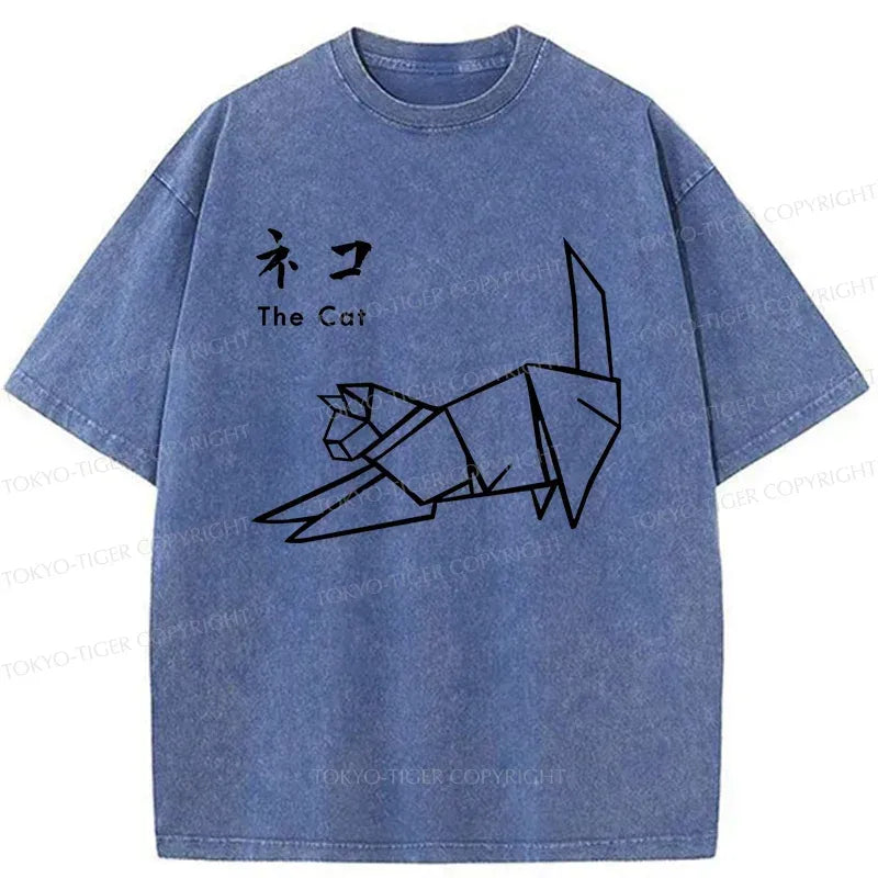 Kyoto-Lion Japanese Origami Cat Washed T-Shirt