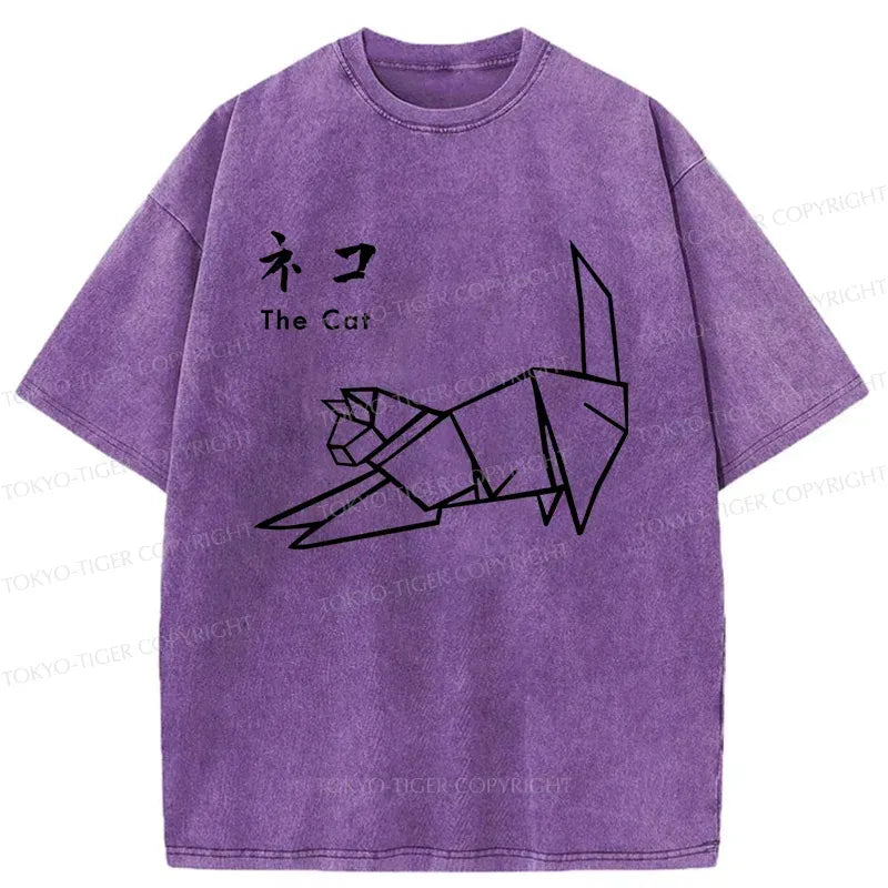 Washed Japanese Cat Tee for Summer
