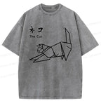 Kyoto-Lion Japanese Origami Cat Washed T-Shirt