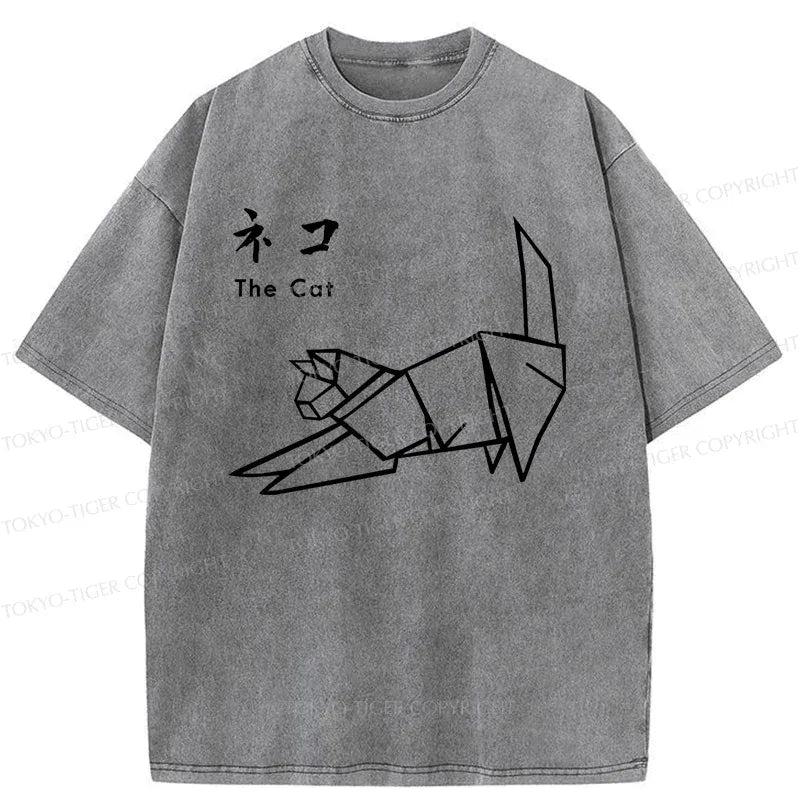 Kyoto-Lion Japanese Origami Cat Washed T-Shirt