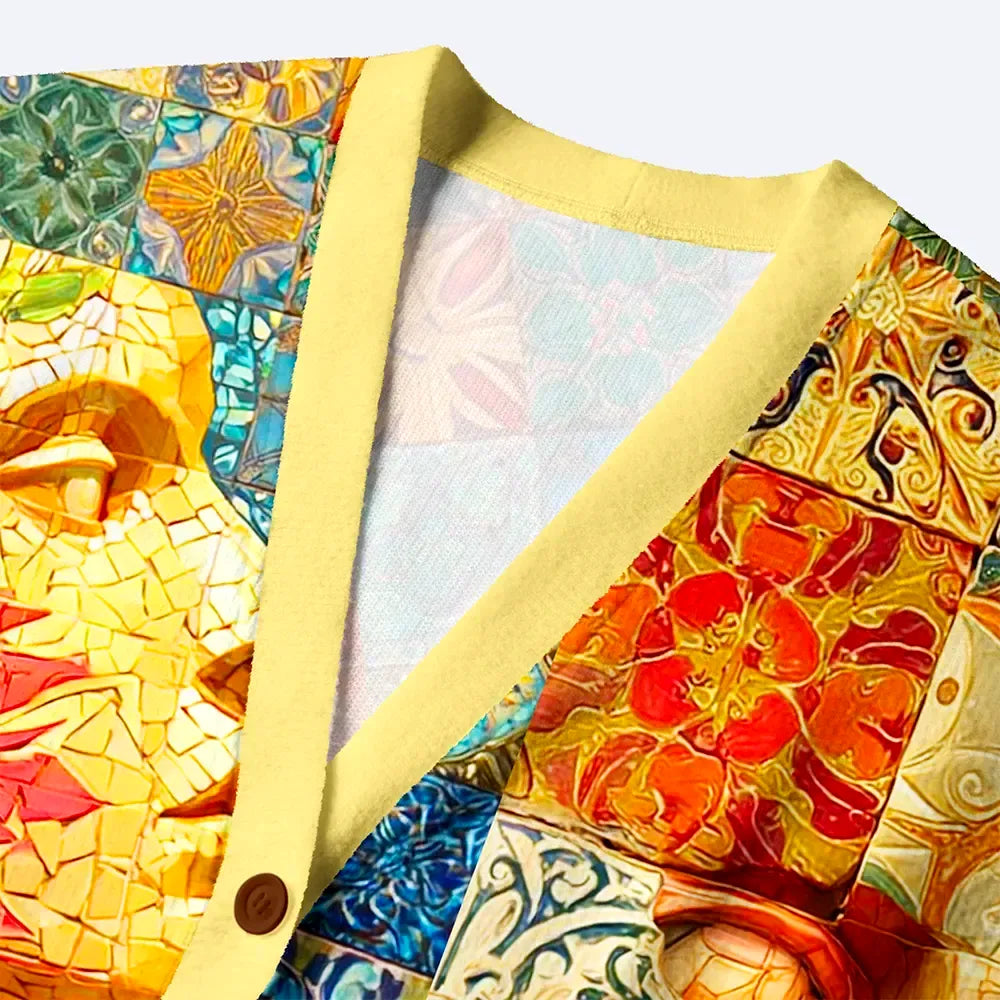 Kyoto-Lion Mosaic Masterpiece: Faces And Patterns Ugly Cardigan Sweater