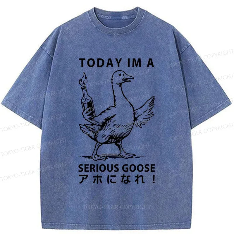 Kyoto-Lion Goose Holding A Fuel Bottle Washed T-Shirt