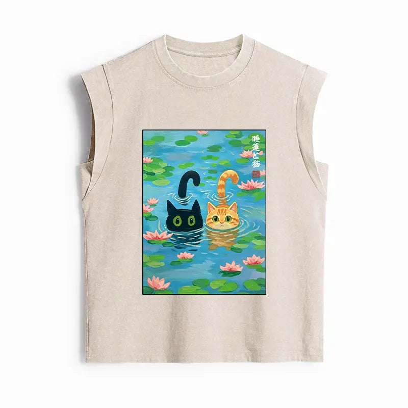 Japanese Cat Tank Top for Summer
