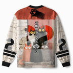 Kyoto-Lion Five Cats Waiting For Dinner Paneled Long Sleeve Jersey