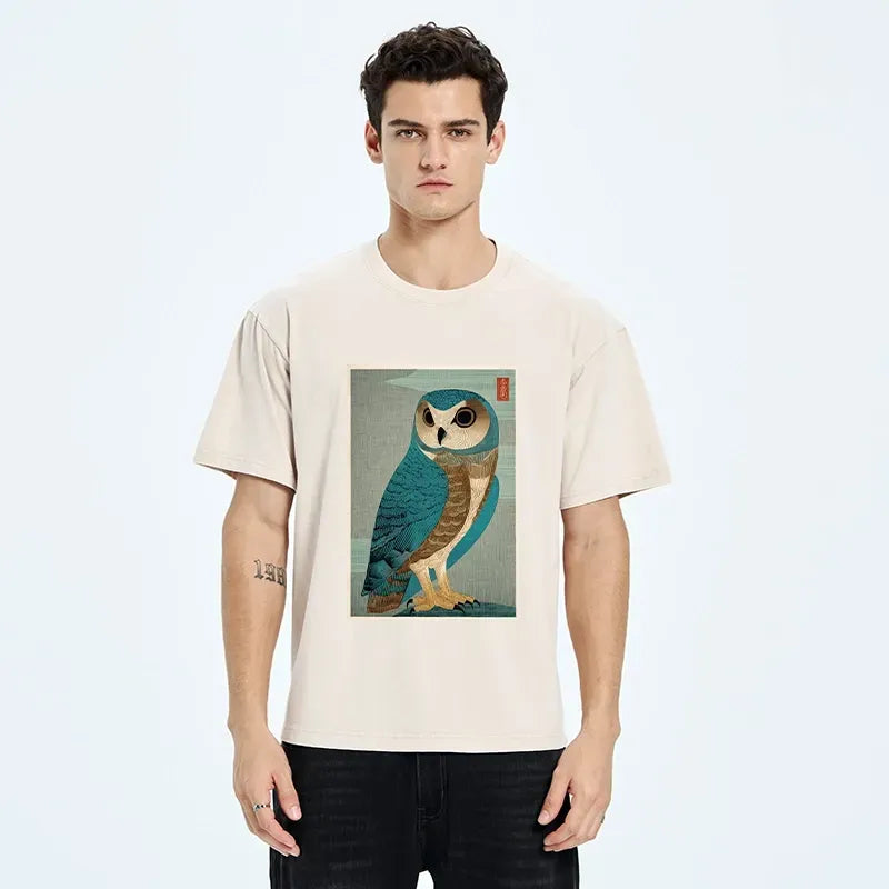 Vintage Owl Woodblock Art Tee