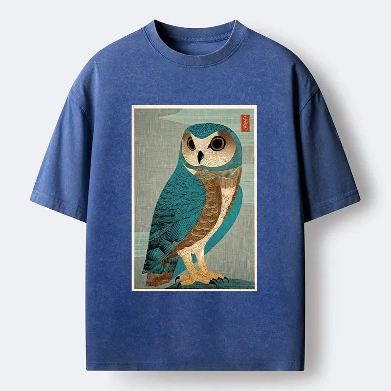 Vintage Owl Woodblock Art Tee