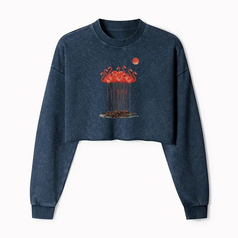 Kyoto-Lion Flamingos at Dusk Washed Crop Sweatshirt