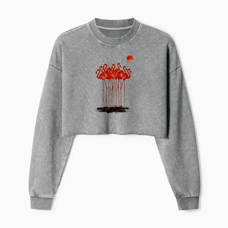 Kyoto-Lion Flamingos at Dusk Washed Crop Sweatshirt