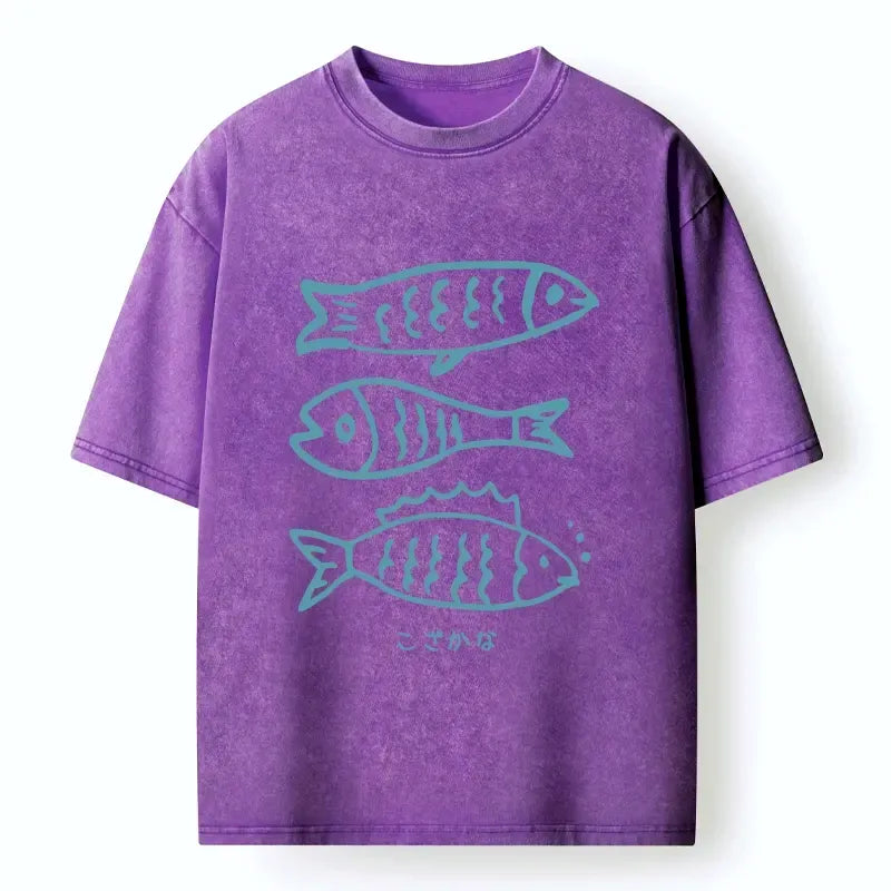 Kyoto-Lion Three Simple Fish Swimming In The Sea Washed T-Shirt