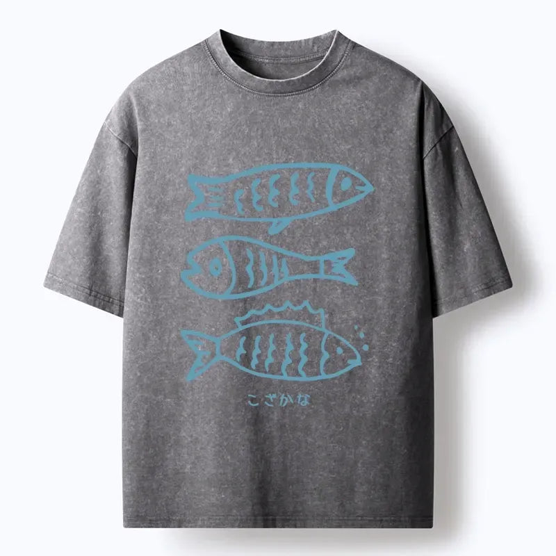 Kyoto-Lion Three Simple Fish Swimming In The Sea Washed T-Shirt