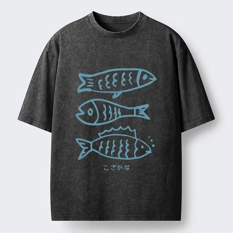 Kyoto-Lion Three Simple Fish Swimming In The Sea Washed T-Shirt