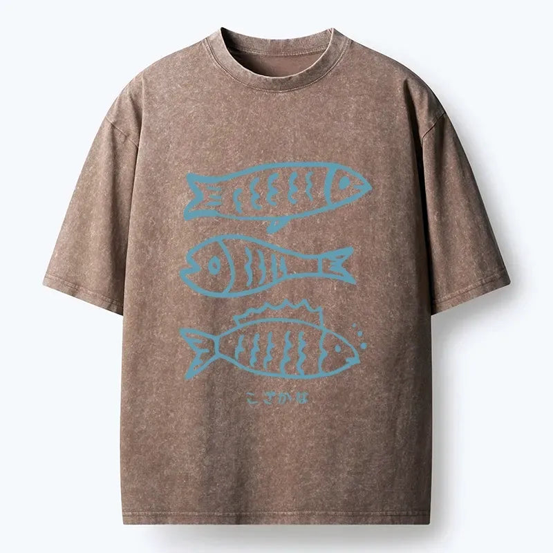 Kyoto-Lion Three Simple Fish Swimming In The Sea Washed T-Shirt