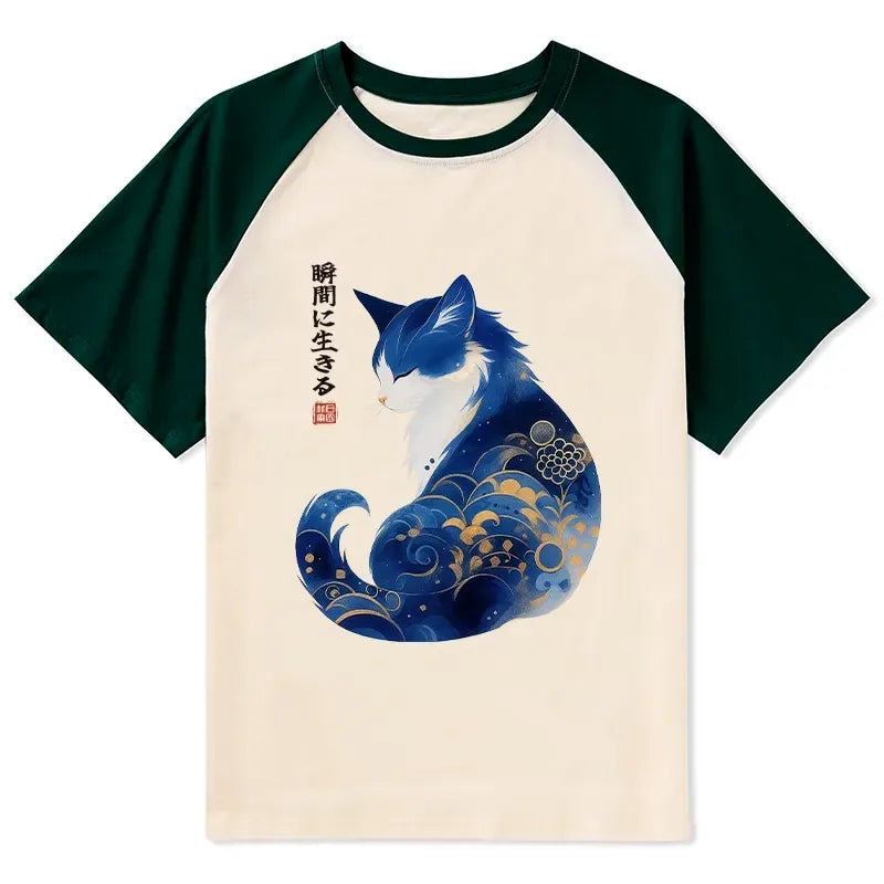 Kyoto Lion Cat Raglan Shirt for Streetwear