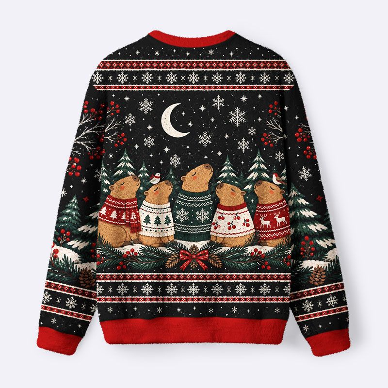 Kyoto-Lion Winter Capybara Crew Fuzzy Christmas Ugly Sweatshirt