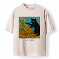 Kyoto-Lion Van Gogh's Black Cat Funny Washed T-Shirt