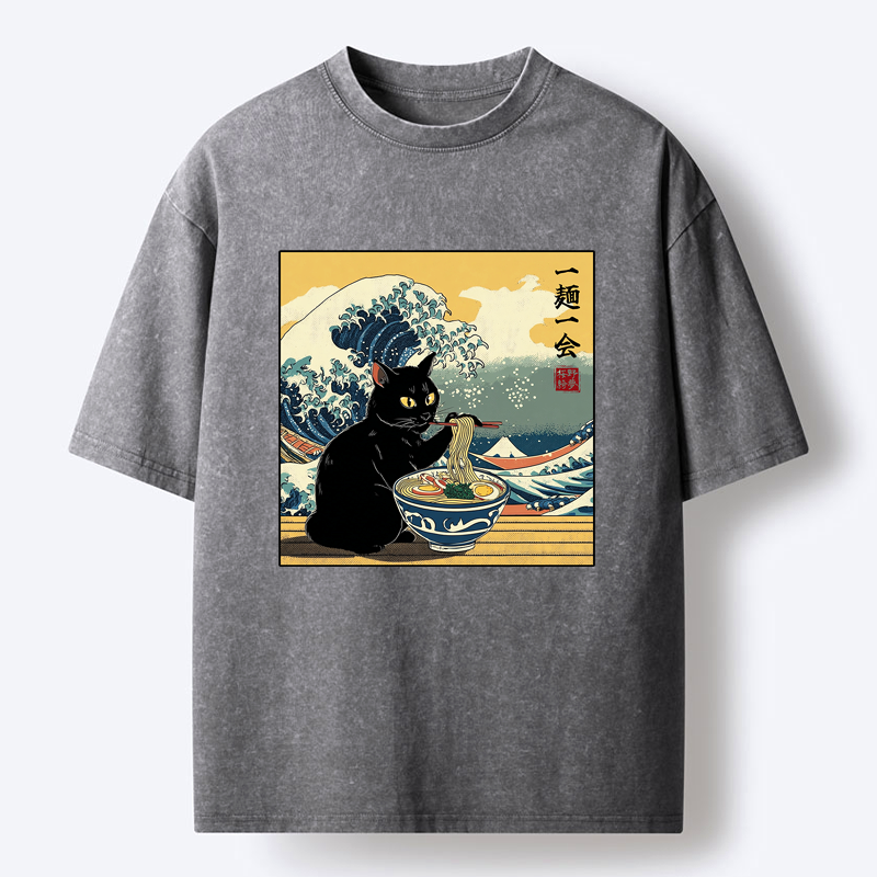 Washed Cat Ramen T-Shirt for Everyday