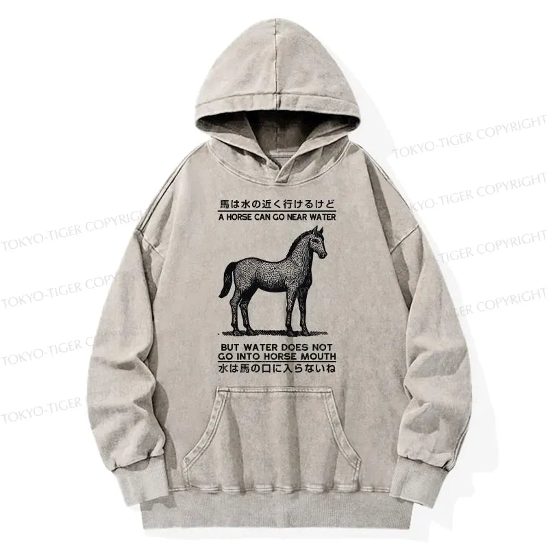 Kyoto-Lion Funny Horse And Water Saying Washed Hoodie