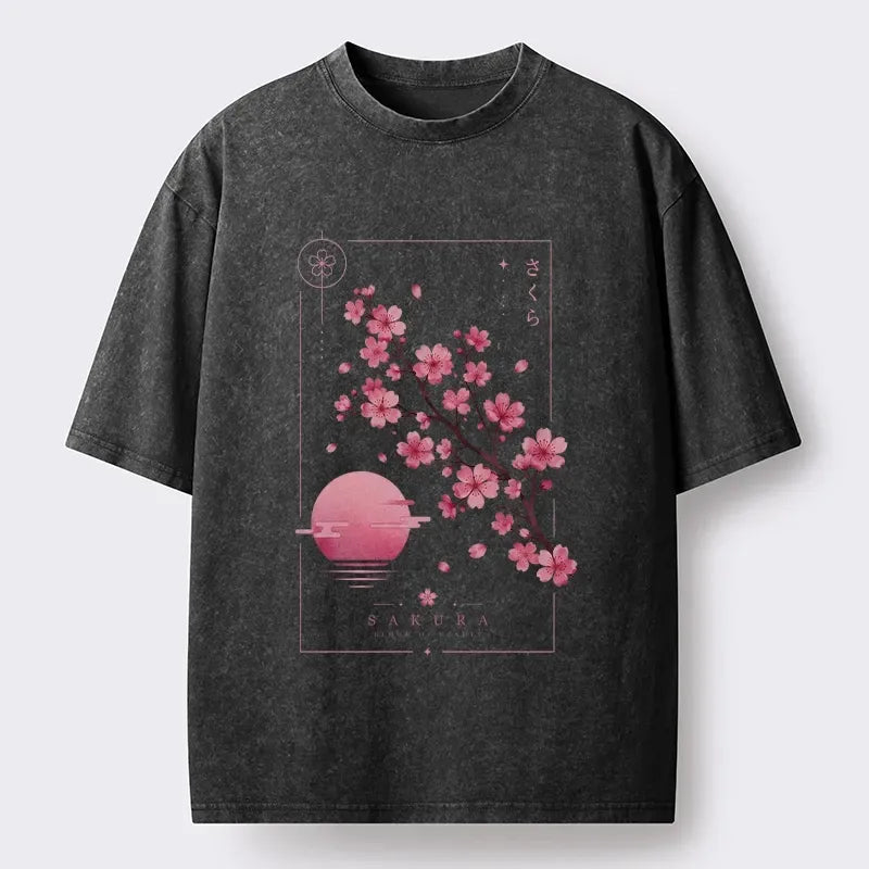 washed cotton t-shirt with Japanese art